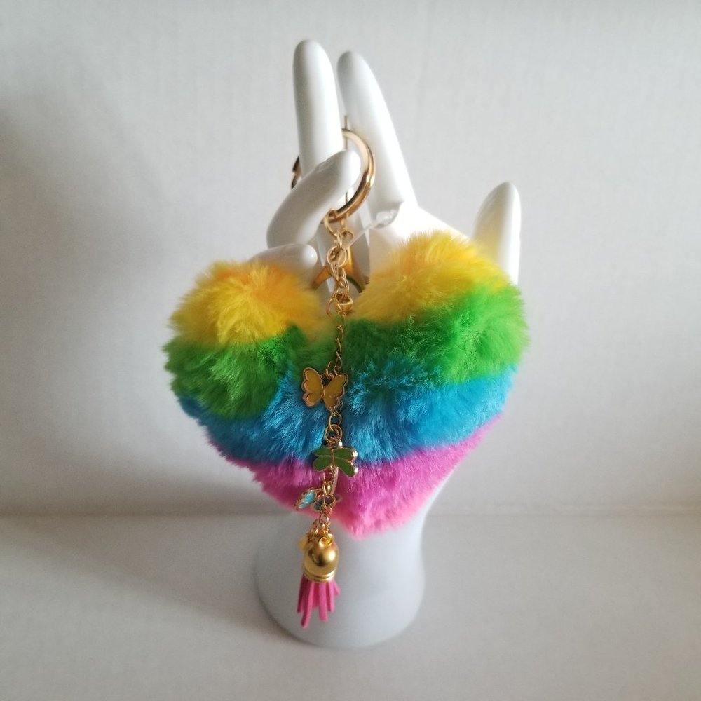 Heart Pom Pom Keychain with Charms